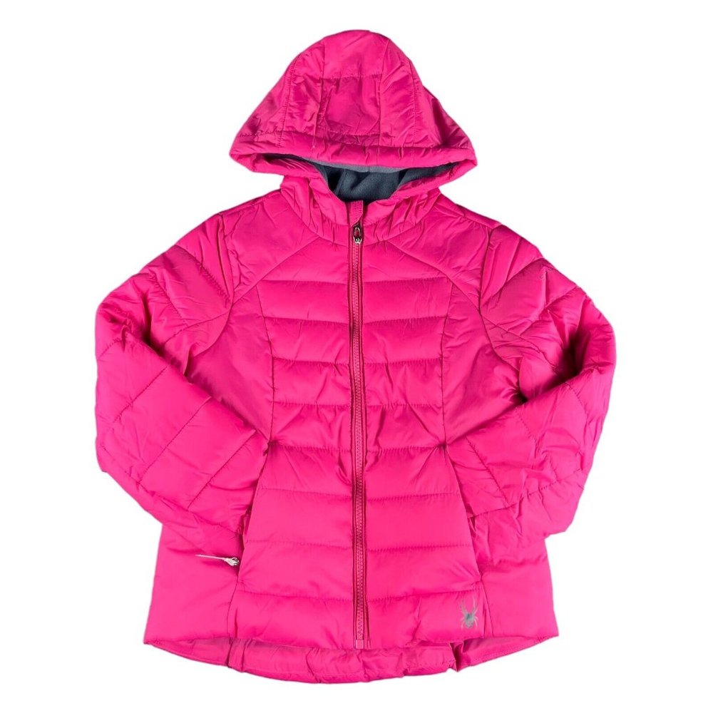 Spyder Youth Girl's Clara Short Hot Pink Hooded Puffer Winter Jacket Sizes S-L
